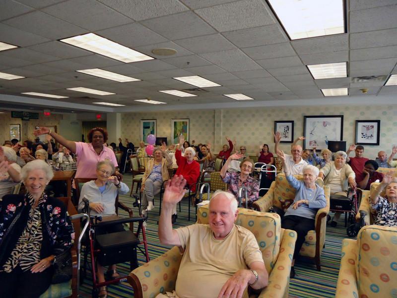 Residents and staff waved “Happy Grandparents Day” from the Bristal.