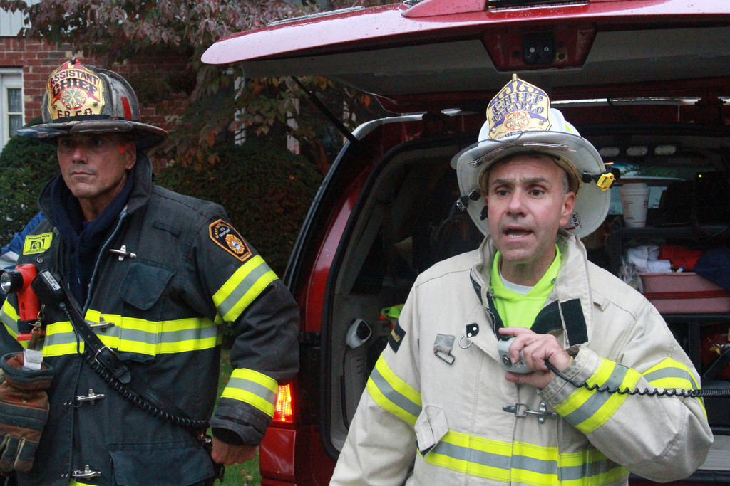 East Rockaway Fire Assistant Chief Ed Reicherter, left and Lynbrook Fire Chief Anthony DeCarlo.