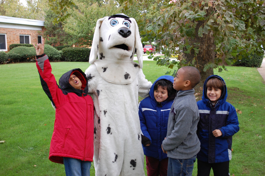Sparky the Fire Safety dog greeted students at the Forest Road School on Oct. 12 as part of Fire Prevention Month.