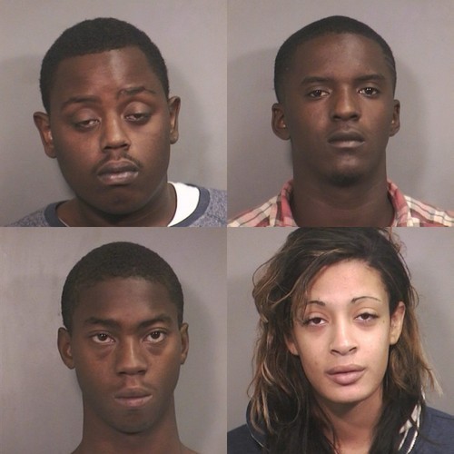 Suspects, clockwise from top left: Malik A. Crowl, Stamey Holland,Kortney Kahn and Randy U. Scott.