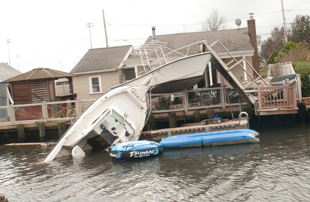 A boat capsized in the Bay Park canal due to high winds and tidal surges.