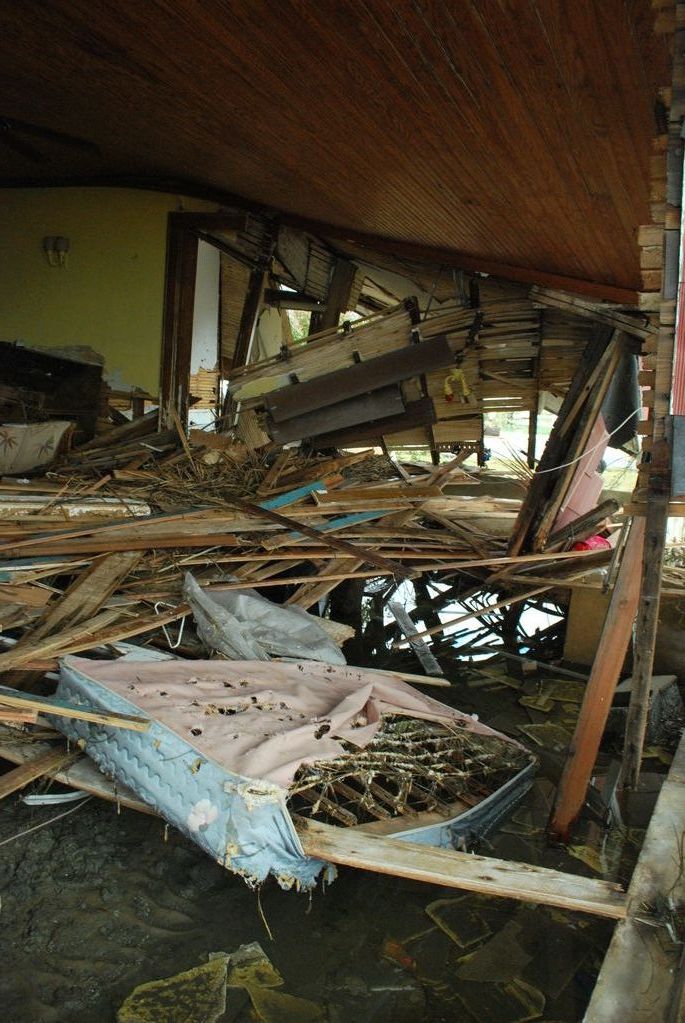 First floor of a house in Baldwin Harbor was ripped apart by the tremendous surge.