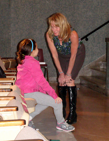 Eileen Goggin chatted with her daughter, Natalie, during a break in rehearsals.