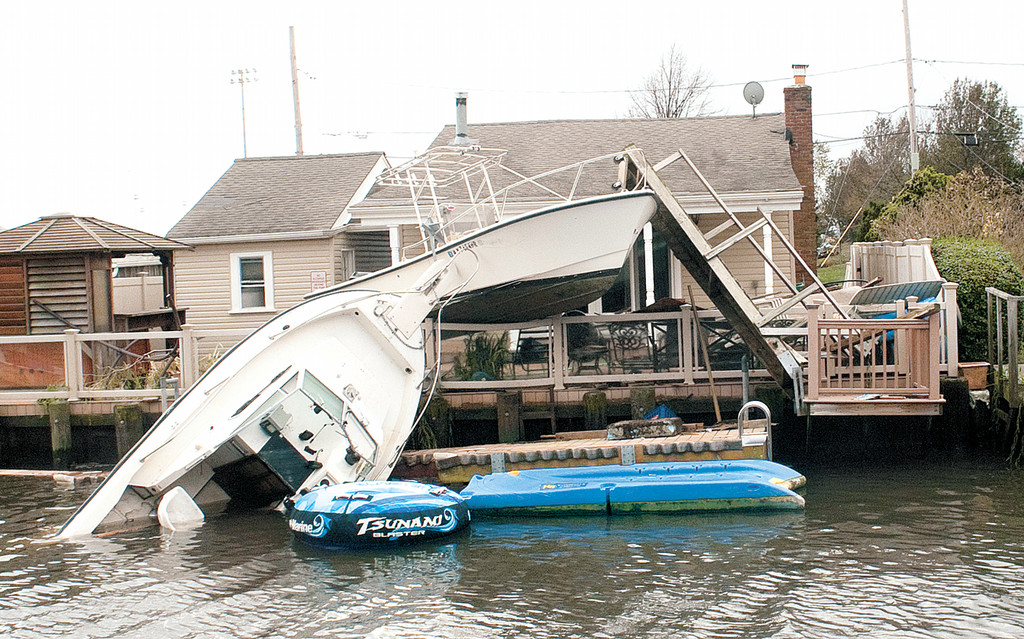 Boats upended in East Rockaway.