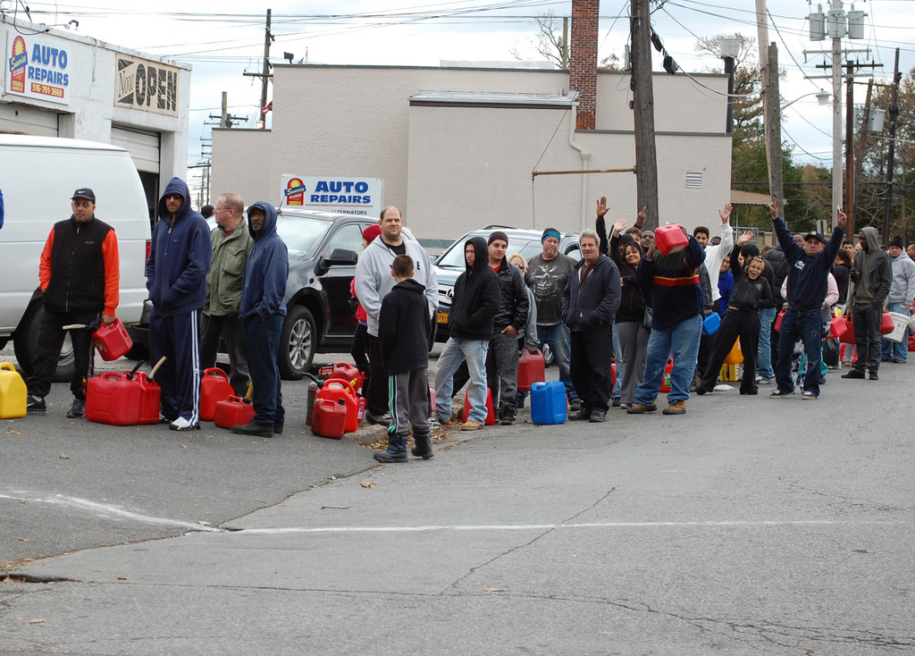 People lined up to get gas along Sunrise Highway in Valley Stream on Nov. 1.