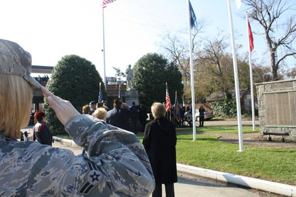 Veterans saluted the flag during the Veterans Day Ceremony on Nov. 11 at the Dough Boy Memorial in Lynbrook.