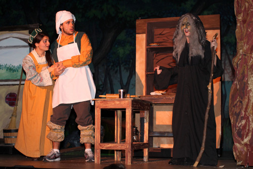 Photos by Skyler Kessler/Herald
In LHS’s production of “Into the Woods,” the Witch (Zoe Daniels) terrorized the Baker (Zack Zaromatidis) and his wife (Emma Harrington).