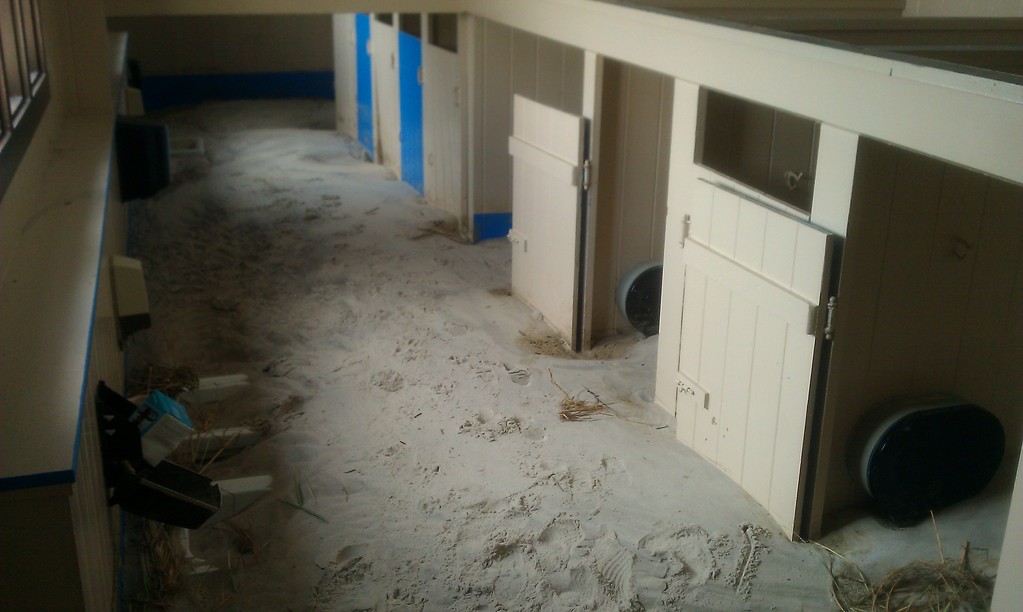 The morning after the storm, I walked up to find the beach I know so well totally changed. These are the public bathrooms just west of the Point Lookout beach. All that sand had to be deposited in a period of about three hours.