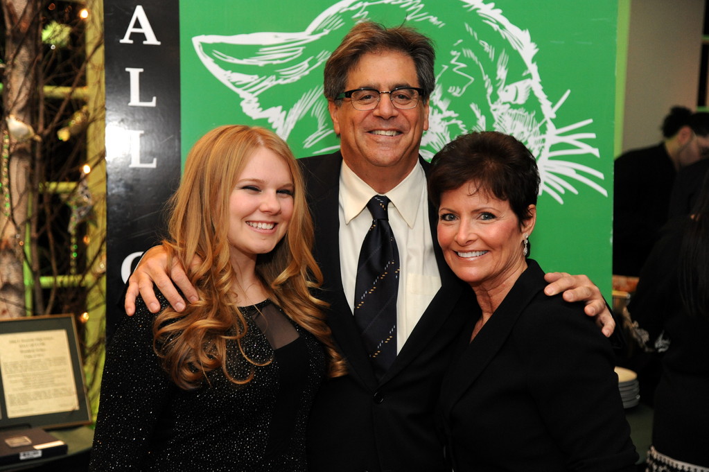 Honoree Gary Morganstern, president of the school’s alumni association, was joined by his daughter Jessica and wife, Beth Salke Morganstern, right, at the induction ceremony.