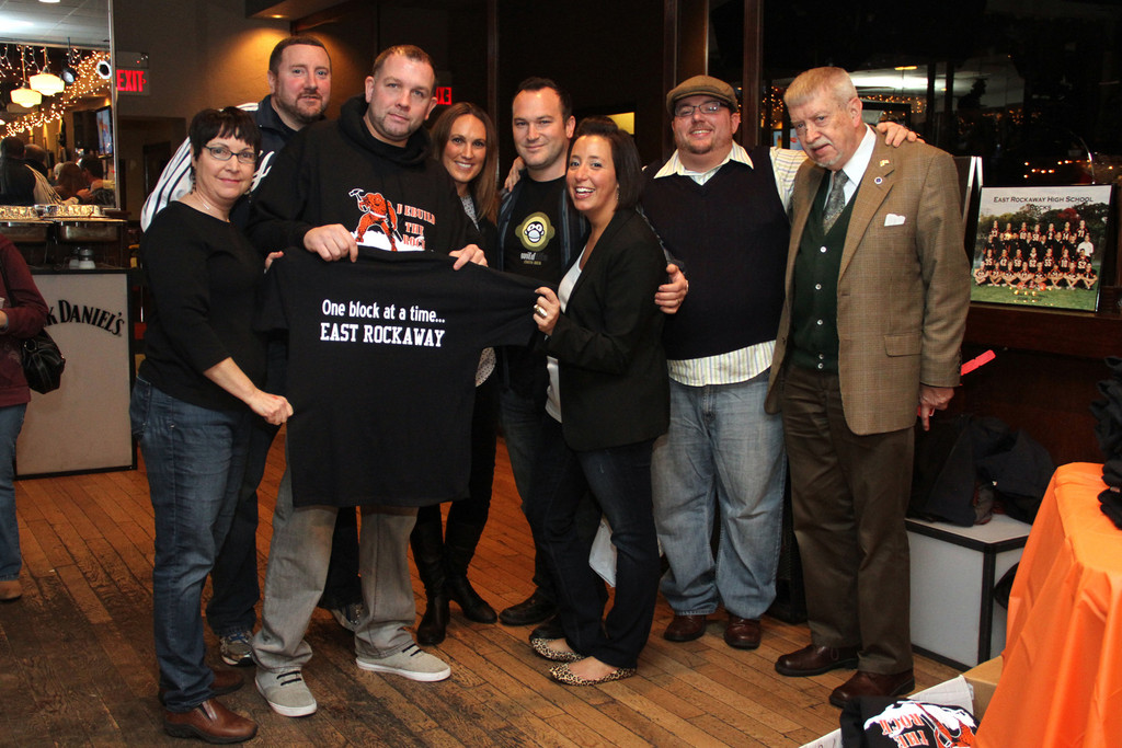These Rebuilding the Rock chairpersons and East Rockaway Education Foundation members were among those who were instrumental in organization this successful event. Pictured from left were Vera Gallagher, Thomas Casabona, John Fitzsimmons, Dana Kallman, James Temple, Amanda Cooney, Daniel Caracciolo and Richard Meagher, president of the Education Foundation.