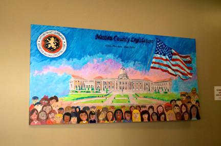 The mural, drawn by art students at Woodland Middle School, was dedicated in the Nassau County Legislative Building last Saturday.