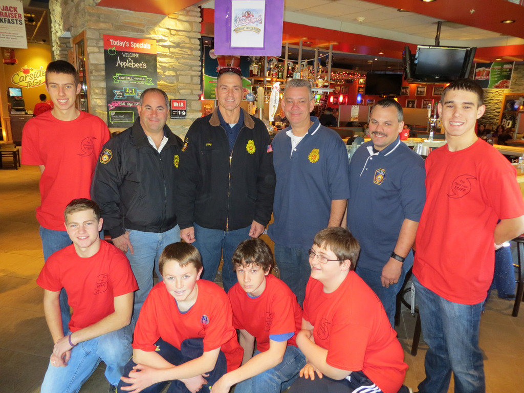 Pictured were the East Rockaway’s Fire chiefs Steve Torborg, Ed Reicherter, Jim were members of the Lynbrook and RVC juniors, wearing T-shirts made especially for the event.