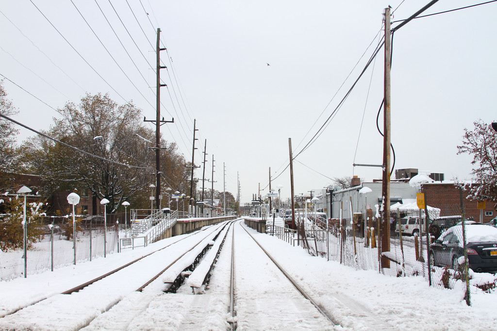 Cedarhurst train tracks covered with snow