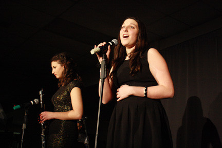 Sarah Gebbia, left, provided a clarinet accompaniment to Chelsea Campanile’s vocal rendition of “Le Festin” at Lynbrook High School’s Cabaret Night.