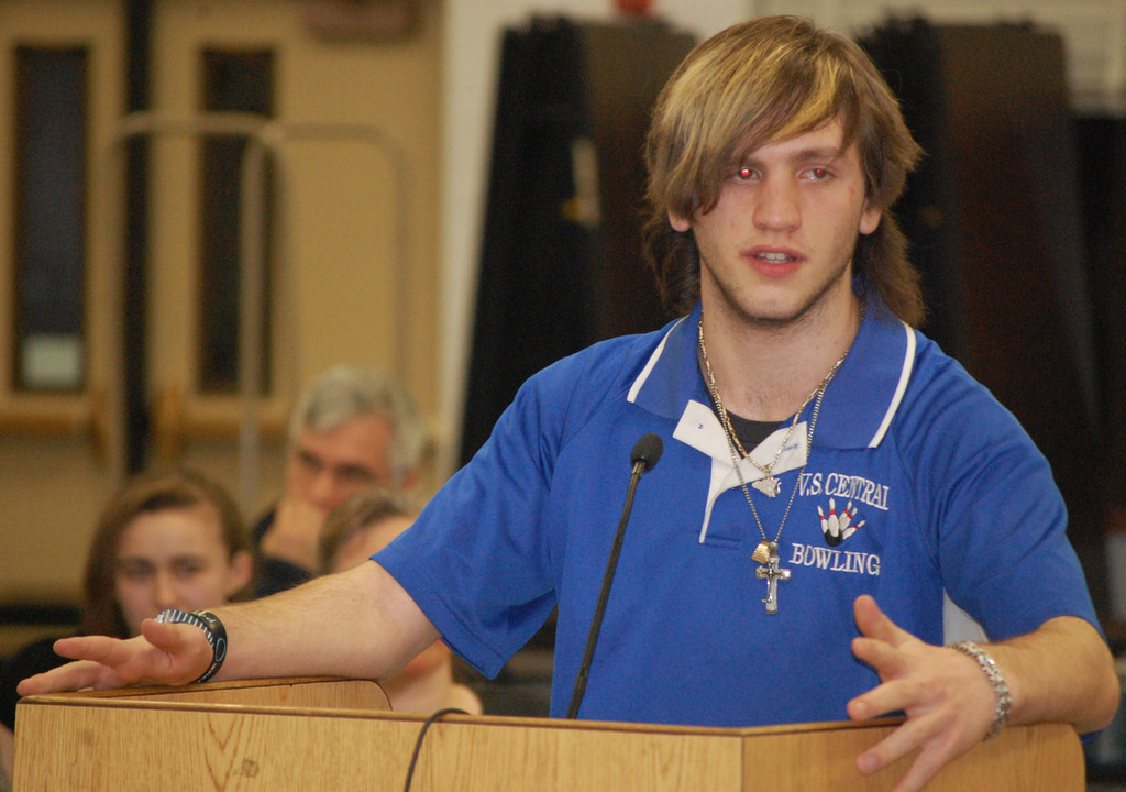 Central High School junior Chris Messina spoke in favor of keeping the district's bowling teams.