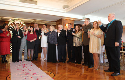The couples gathered with Supervisor Kate Murray for a champagne toast following the ceremonies.