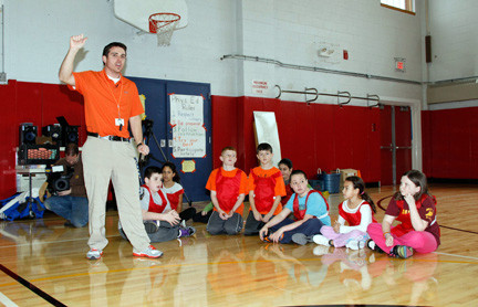 The 5th graders with Gym Teacher James Hickey.
