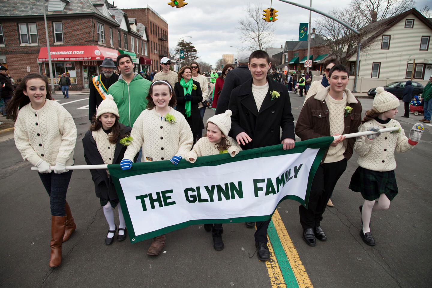 Grand Marshal Glynn’s family also marched in the parade. From left were Emily, Jennifer, Anna, Grace, John, Michael and Maddy Glynn.