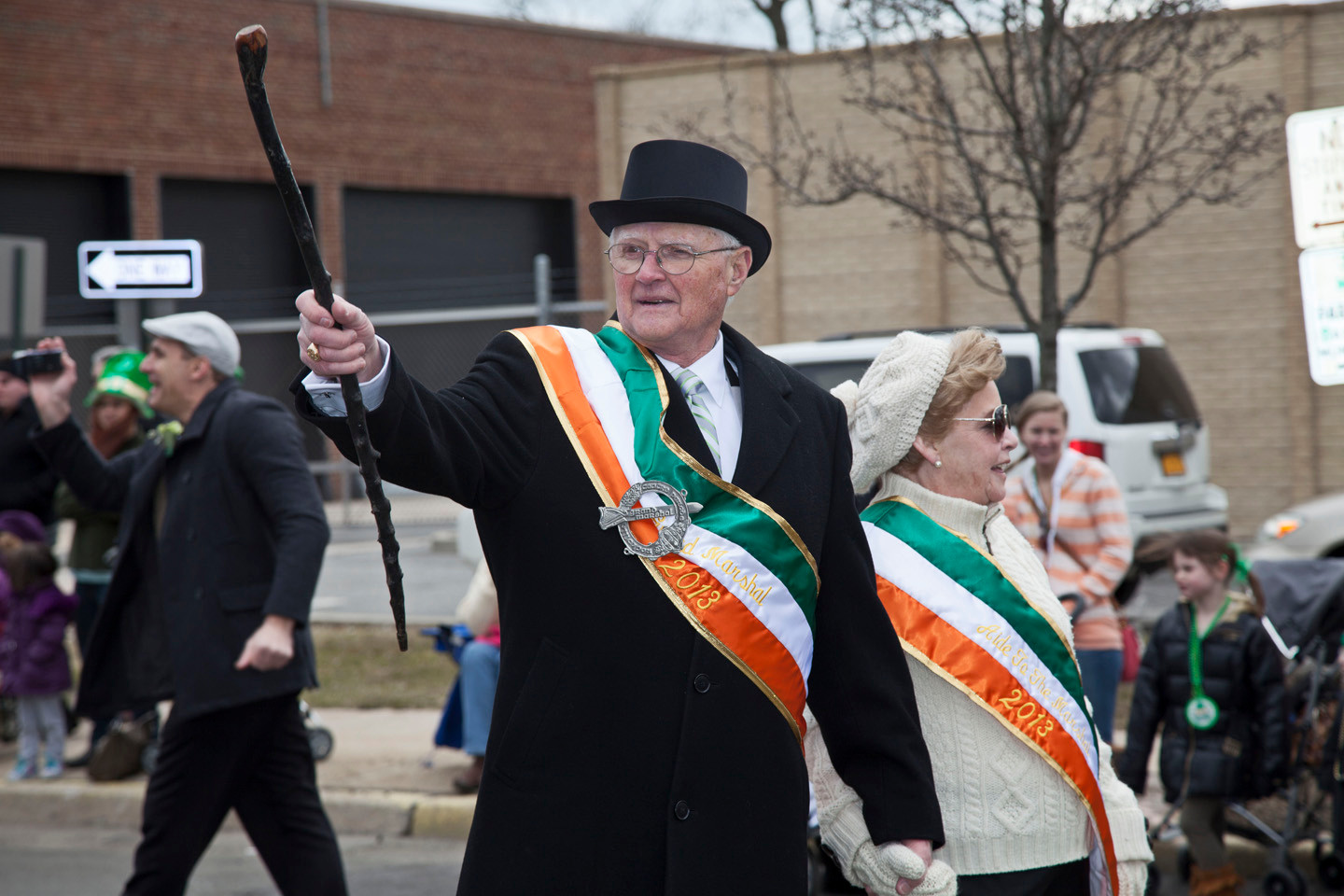 Leading the marchers: Grand Marshal Thomas Glynn with his wife, Eileen.