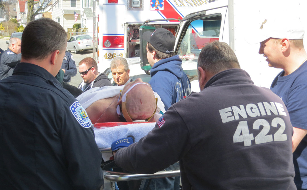 The victim was freed from under a truck by Lynbrook’s extrication team.