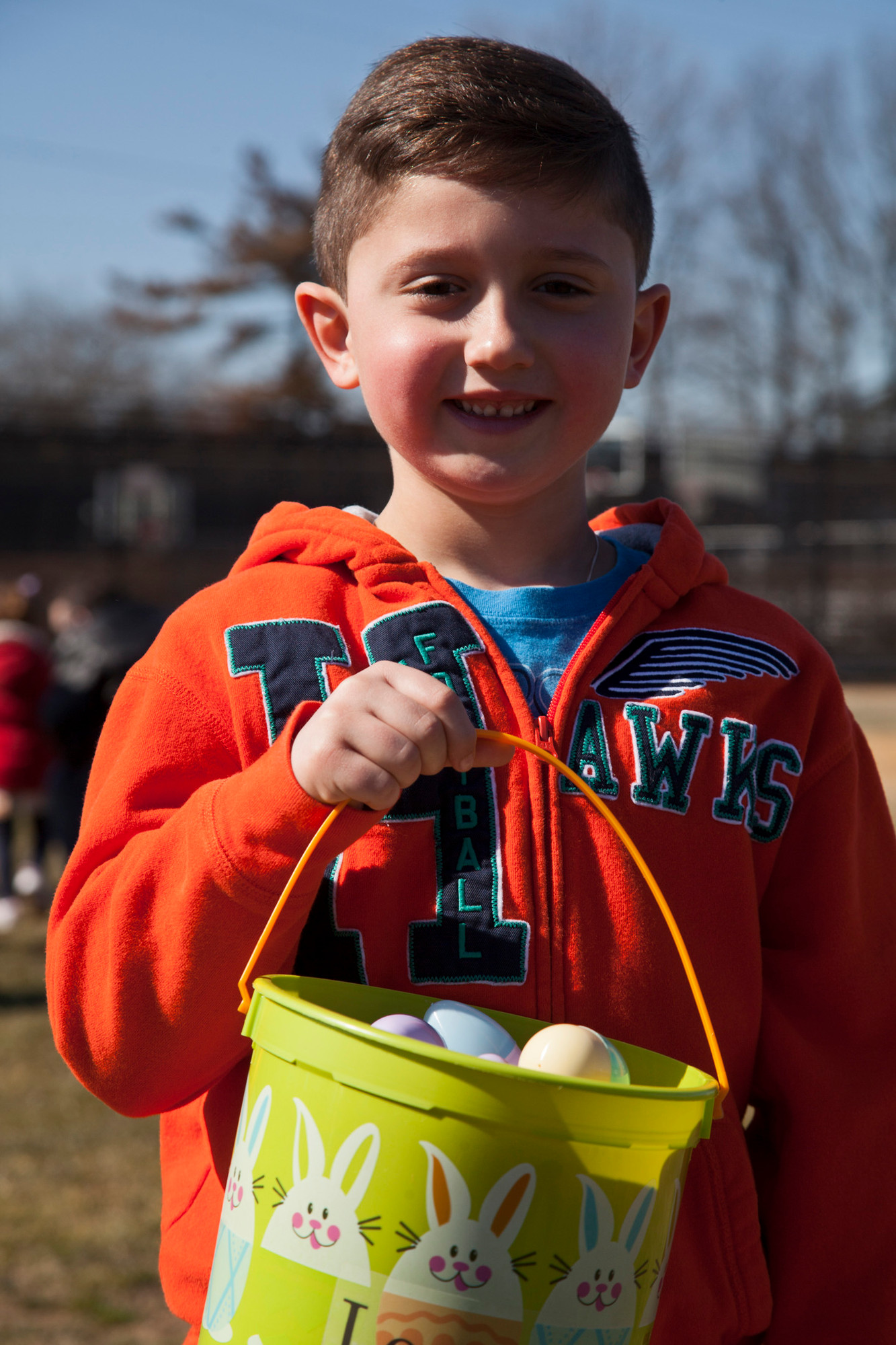 LOGAN FINK, 5, showed all of the eggs that he collected after the hunt.