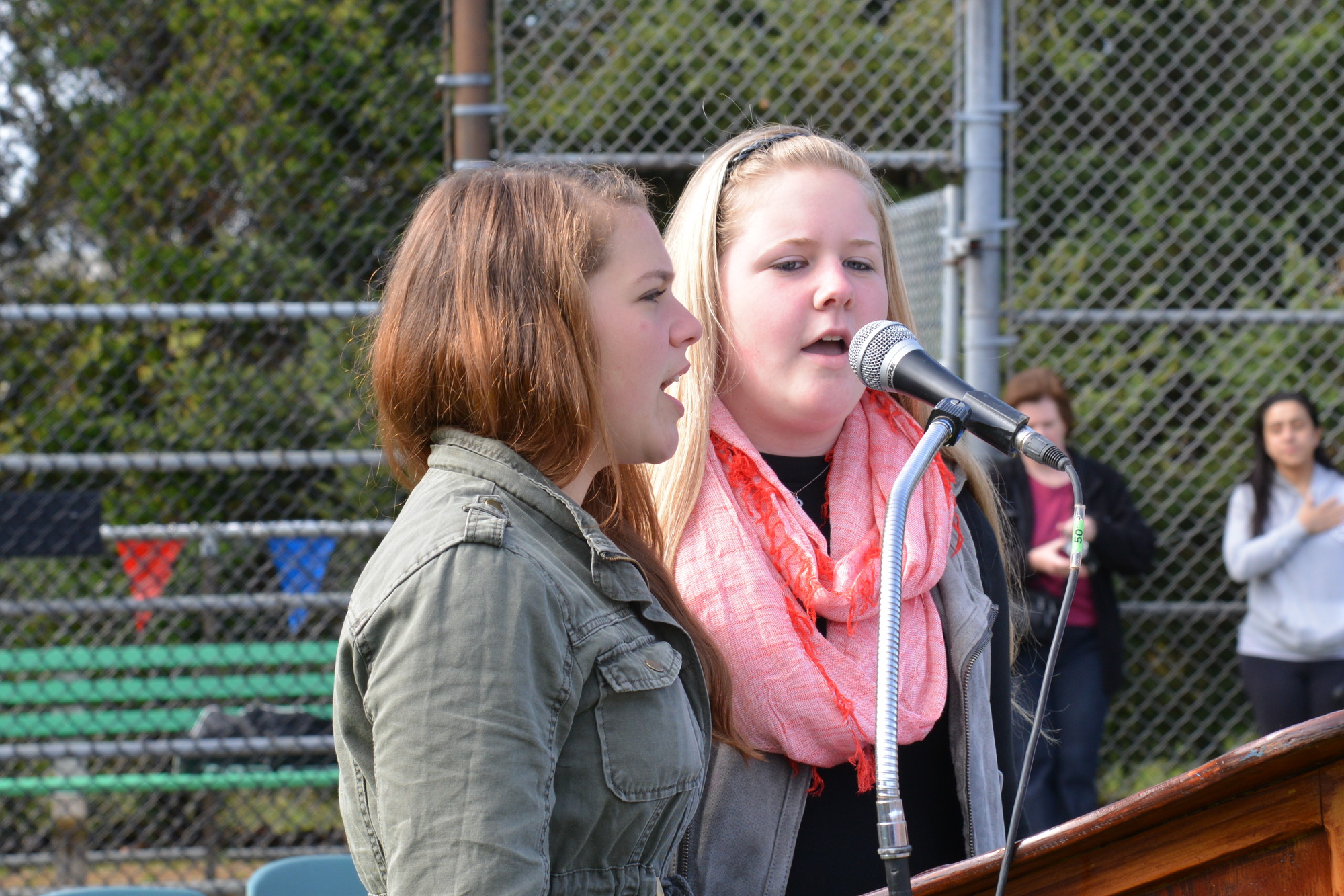 W.T. Clarke juniors Jenna Kennedy and Danielle Ragusa delivered a stirring performance of the National Anthem during the ceremony.