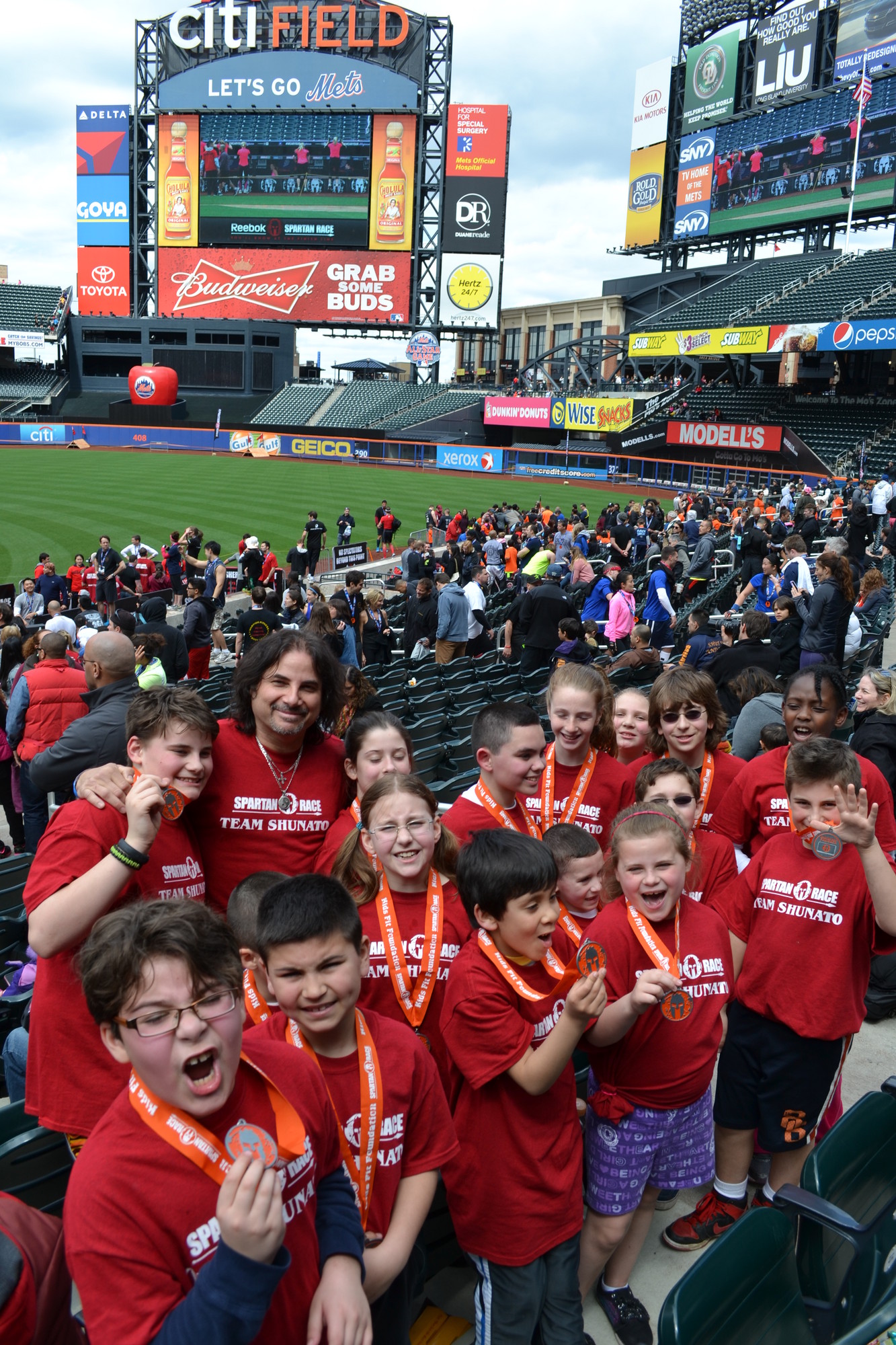 A group of 16 Baldwin karate students used their legs for more than kicking last week. The energetic youngsters ran a 1-mile obstacle course that snaked through CitiField, home of the Mets, and included the playing surface and other areas normally off-limits to non-players.