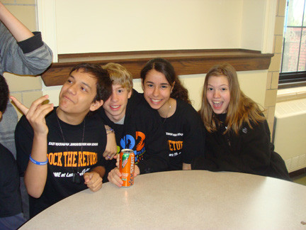 The student body gathered in the cafeteria before classes began. Picture from left were Bernardo Munoz, Christopher Weiss, Christina Collazo and Lynnea Duryea.
