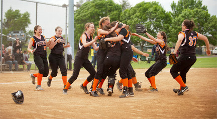 The Lady Rocks celebrated after beating Locust Valley in Game 3 to capture the Nassau Class B softball championship on May 23 at Mitchel Athletic Complex.
