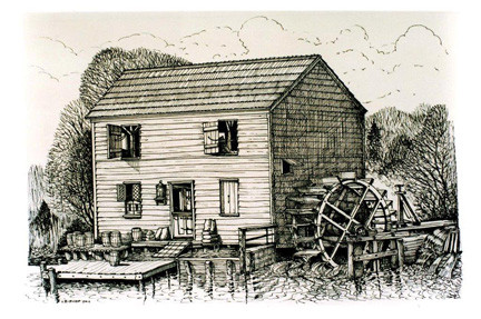 In order to take a look back at the Grist Mill, the Historical Society of East Rockaway and Lynbrook were fortunate enough, and very grateful, to be able to share a drawing by artist John Bishop, depicting the mill as it once stood.