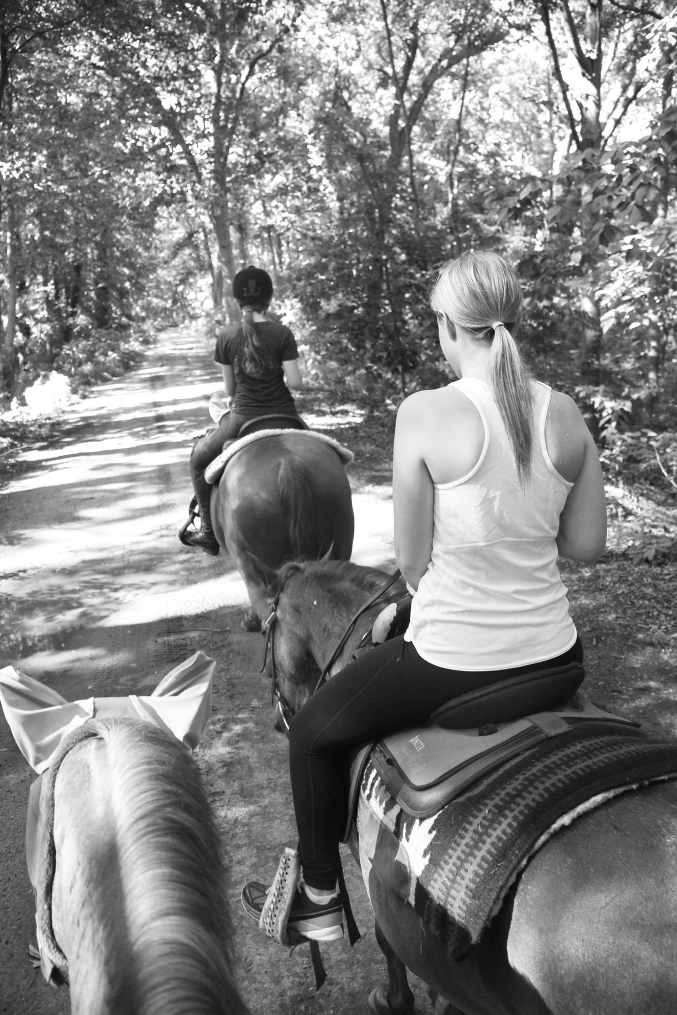 Alina Semenove, of the New York Equestrian Center, led Herald intern Amanda McKelvey on the bridal trail at Hempstead Lake State Park.
