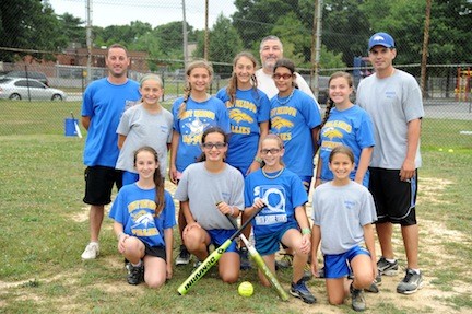 The East Meadow Fillies, fresh off their Long Island championship victory. At top, from left, are coaches John Duhs, Al Semonella and Joe Cuttone. In the middle row, from left, are teammates Arianna Duhs, Amy Mallah, Gianna Imperiale, Rosanna Cuttone, Rachel Ninesling, and at bottom, from left, Christina Semonella, Julia Cuttone, Alyssa Yablansky and Stephanie Botman. Not pictured are Maria Boyle, McKayla Entenmann, Nicole Morreale and coach Rick Yablansky.