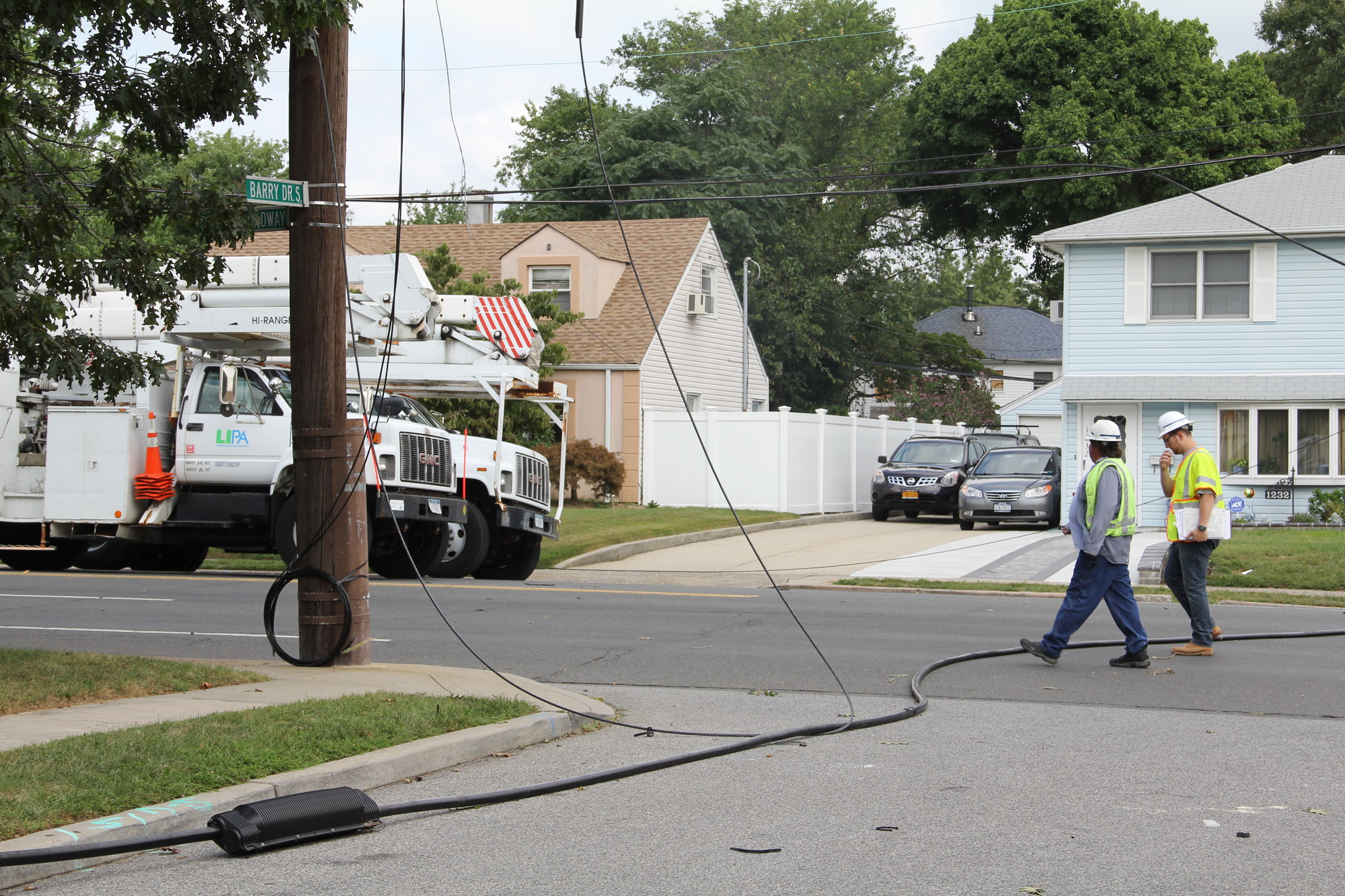 Wires were ripped down throughout southern Elmont and North Valley Stream, including at the corner of Dutch Broadway and Barry Drive.
