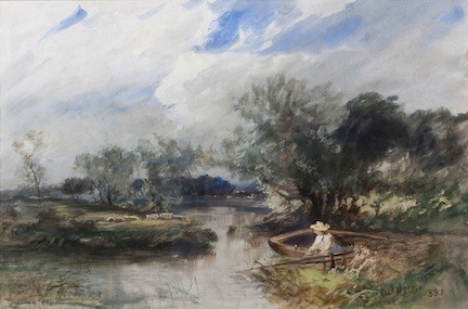 Girl in A Boat, by Charles Henry Miller. 1880, watercolor on paper, measures 15 1/2 x 23 1/2 inches. From Charles Henry Miller, N.A. Painter of Long Island by Geoffrey K. Flemming and Ruth Ann Bramson.