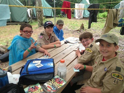 Thomas Norton, far left, learned some Scouting basics with Nick Pandolfo, Chris Murray, Shane Kennedy and Matt Baxley.