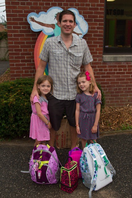 Bill Faranda dropped of his daughters Ella and Julie on the first day of school.