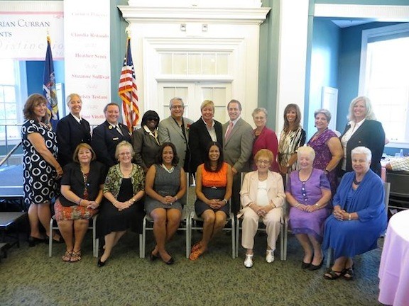 Assemblyman Brian Curran hosted his annual Women of Distinction luncheon: Pictured were, from back row left: Kimberly Garrity, Kim McNally, Heather Senti, Councilwoman Goodsby, Councilman Anthony Santino, Town Hempstead Supervisor Kate Murray, Assemblyman Brian Curran, Sister Ruthanne Gypalo, Krista Testani, Claudia Rotondo, Suzanne Sullivan. Seated in the front row were, from left: Jane Grogan, Barbara Barnhart, Carmen Pineyro, Colette Carrion, Edyth DeBaun, Sheila Norris and Marie-Antoinette Vitelli.