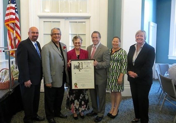 East Rockaway Mayor Francis Lenahan, left, congratulated Gypalo. Also pictured were Santino, Sister Ruthanne Gypalo, Curran, Village of East Rockaway Trustee Theresa Gaffney, and Murray.
