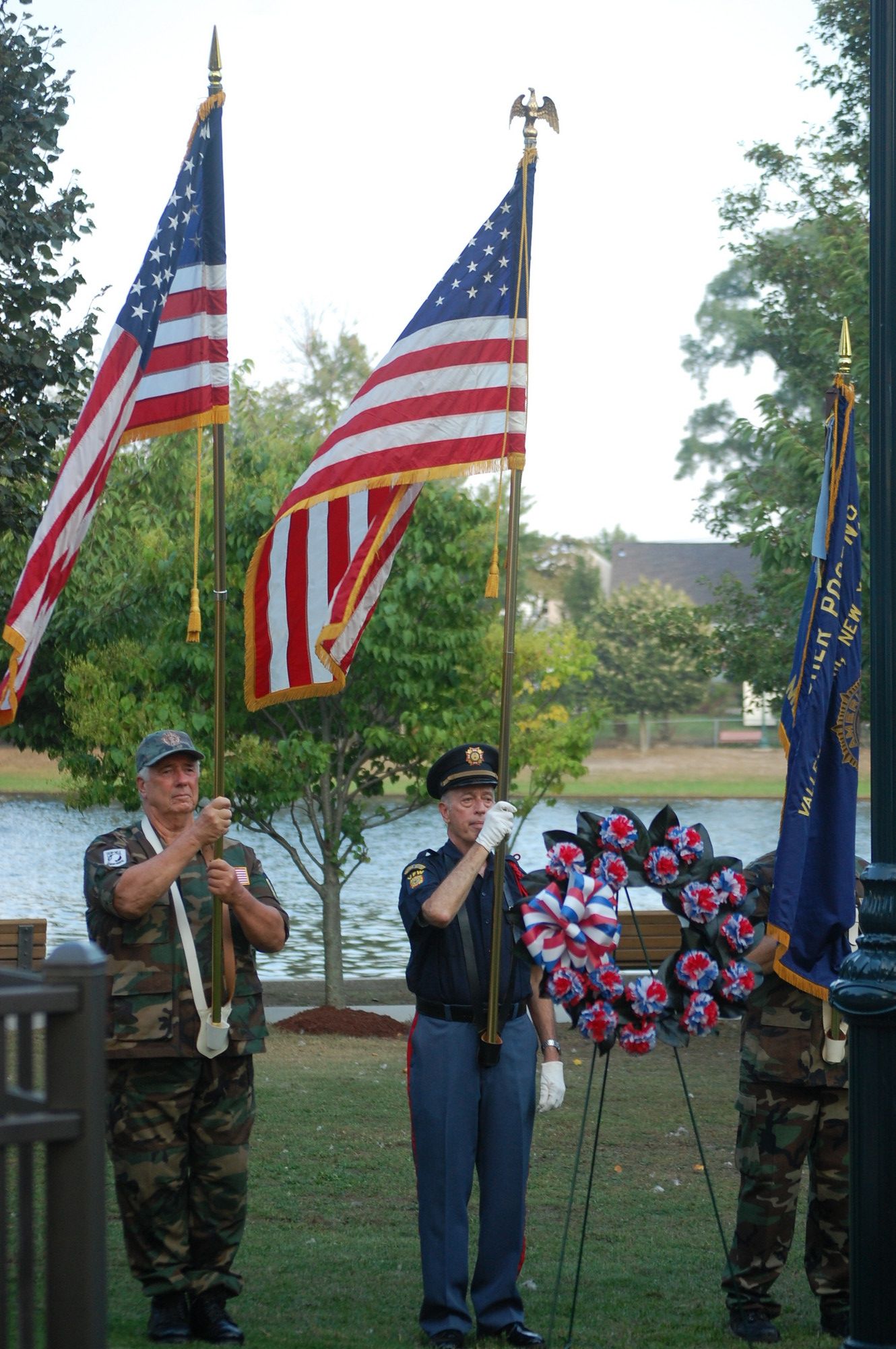 Veterans from American Legion Post 854 and VFW Post 1790 provided a color guard at Valley Stream’s Sept. 11 memorial ceremony.