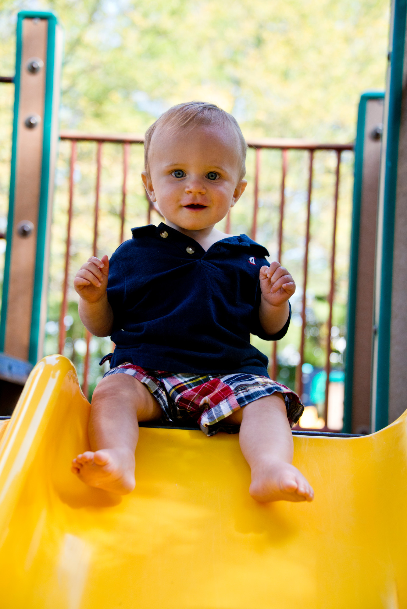 Kieran Owens, 8 months, took a trip down the slide.