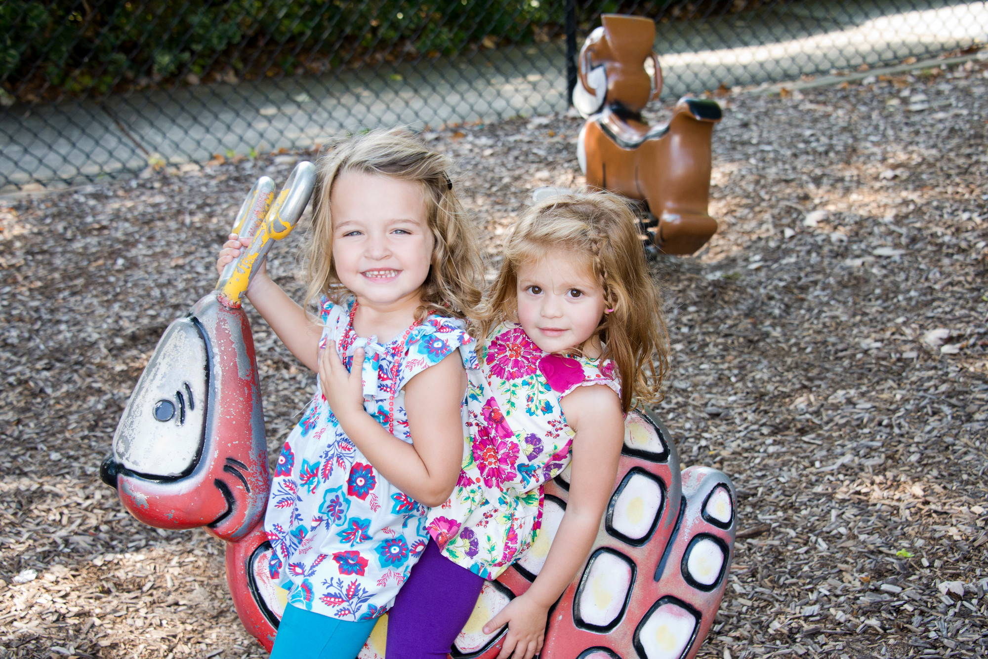 Gianna Fabris and Alex petrone, both 3, played together on the Rec Center playground last weekend.