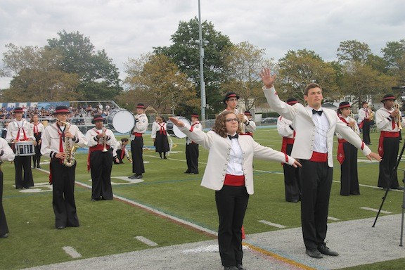 Liz Webb leads the Oceanside High School marching band.