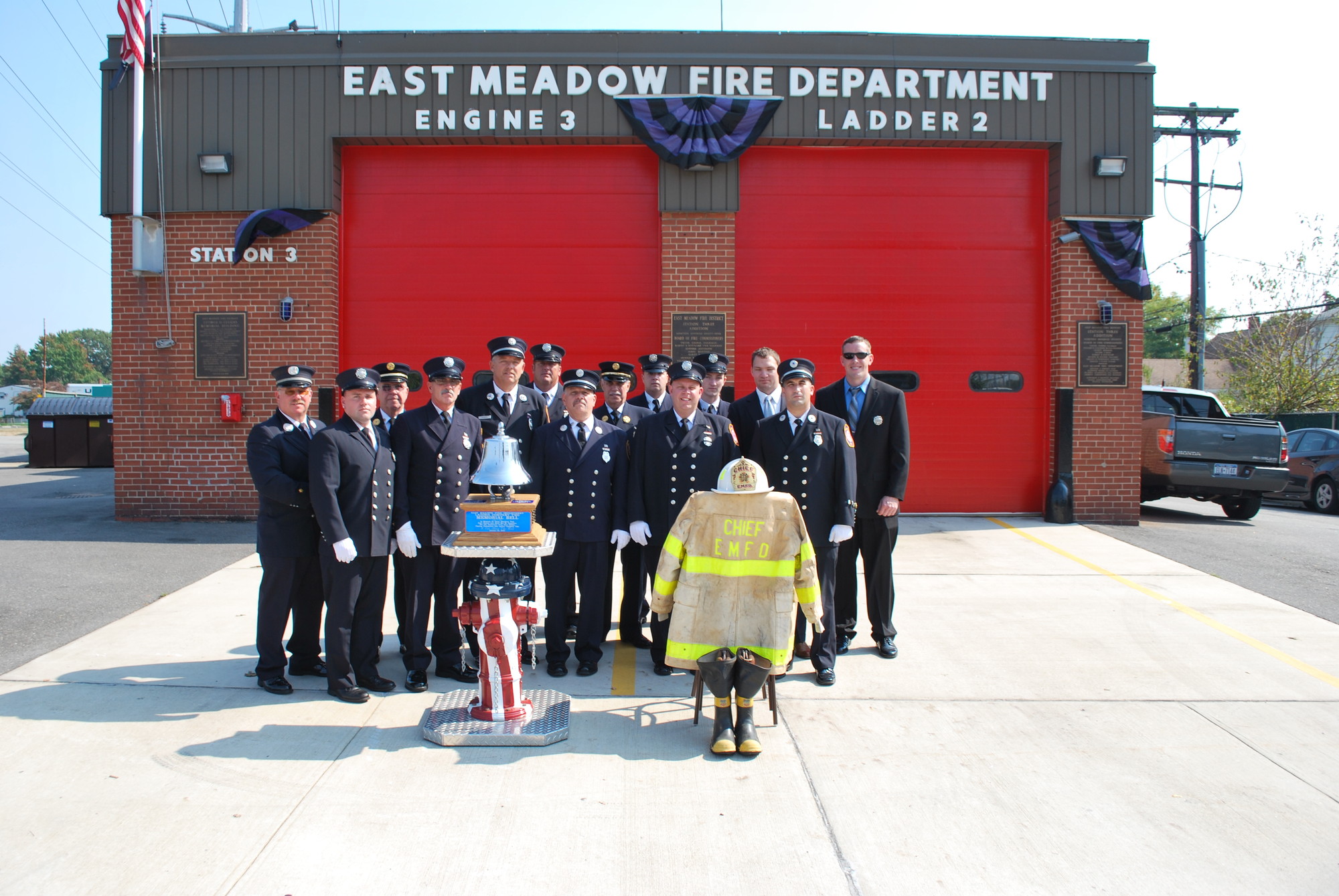 East Meadow Fire Department volunteers displayed Finkelman's uniform outside of Ladder 2, his firehouse for 56 years.
