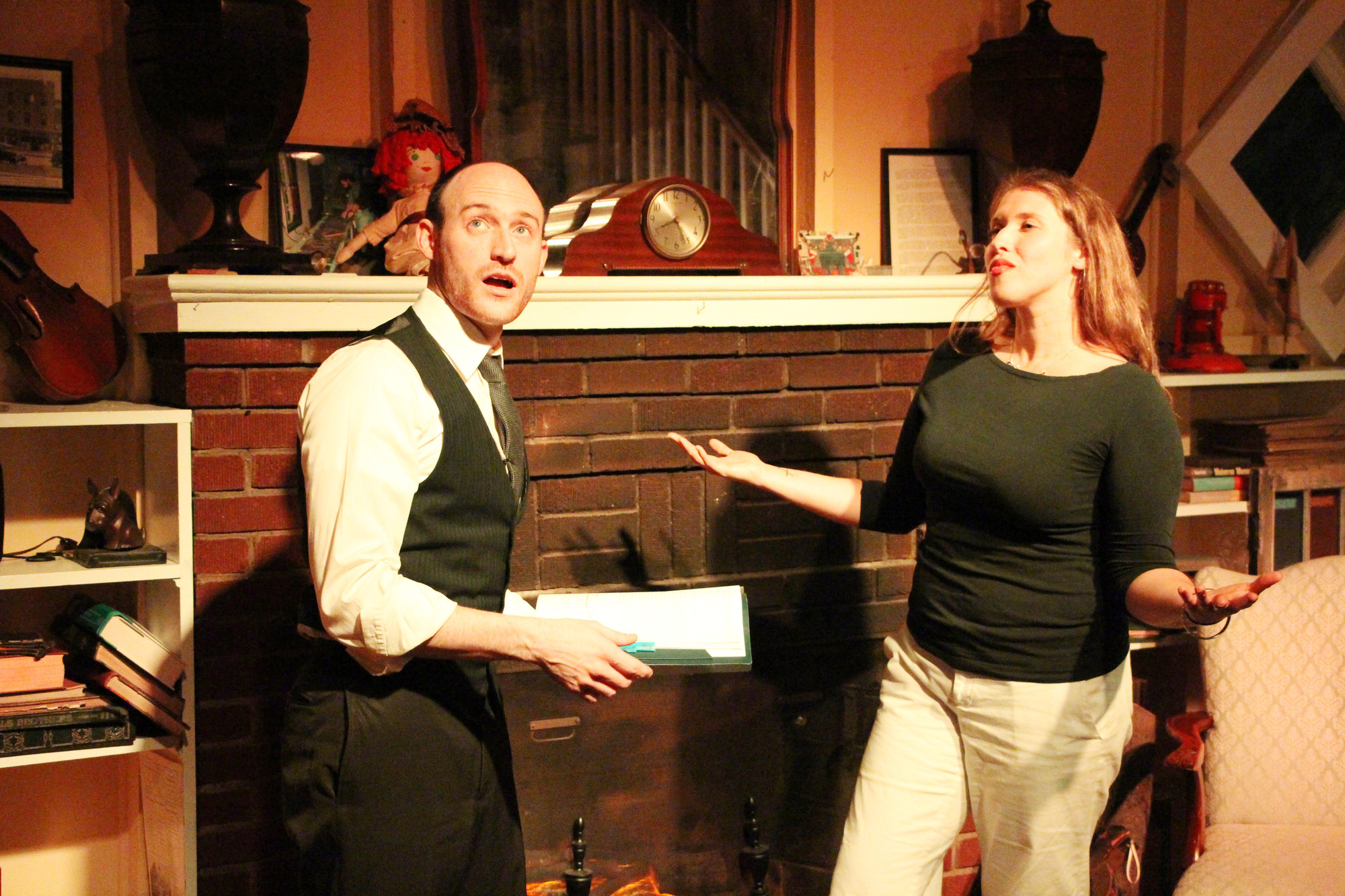 Malverne Community Theatre President David Coonan and Stephanie Ciantro performed stories of the Grimm Brothers.