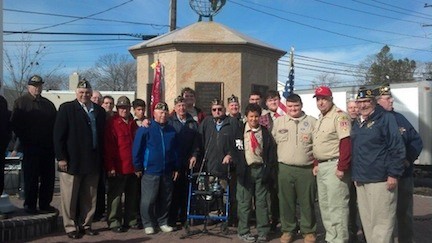 The Island Park American Legion post 1029 and the Island Park Boy Scouts at the American Legion Monument in Island Park on Veterans Day 2013.