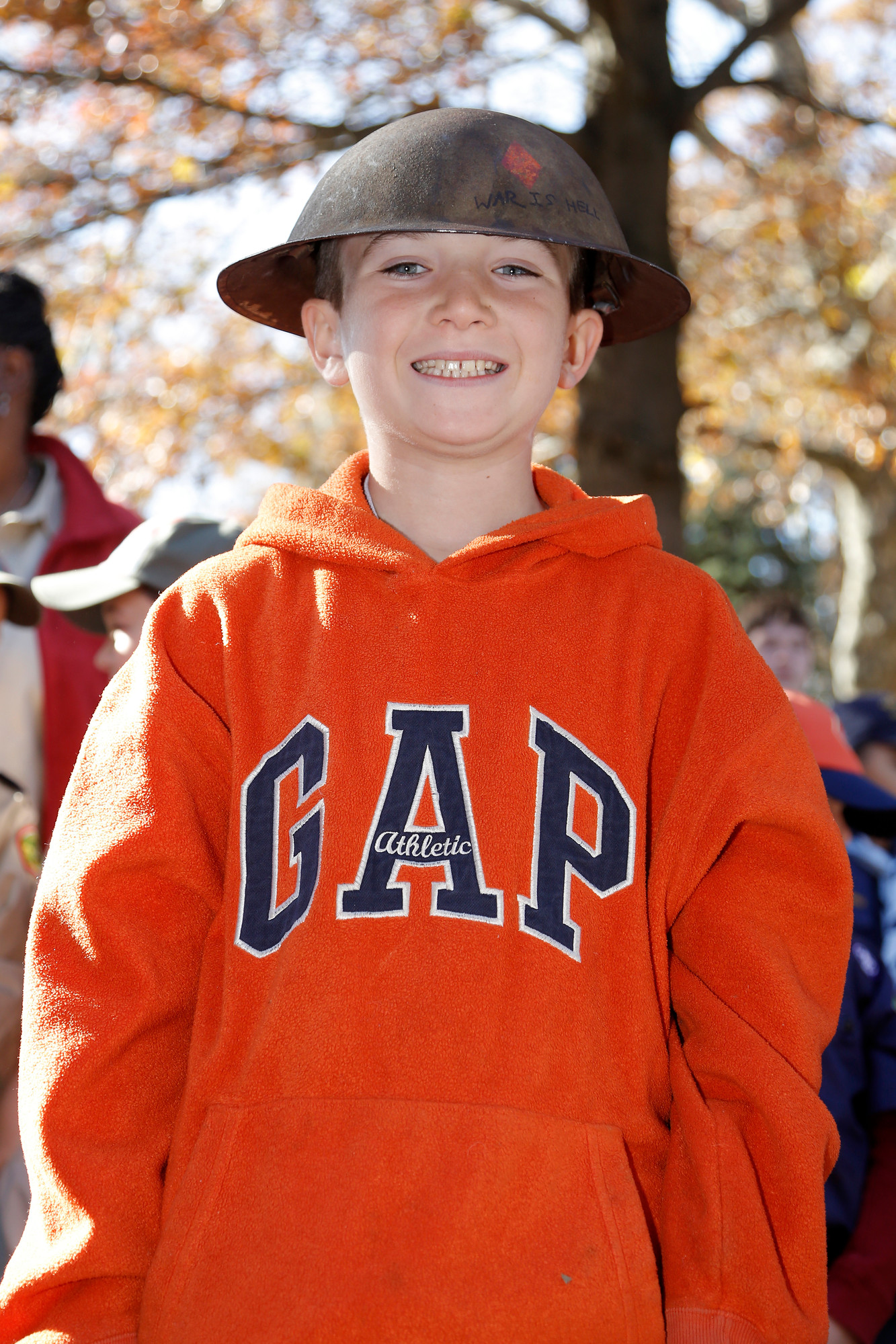 Joseph Kelly, 10, proudly wore his World War I-era British helmet.
