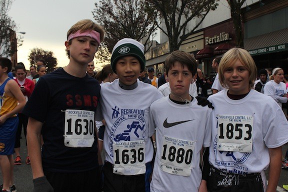 South Side Middle School students at the starting line.  From left are Harry Ludwig, Joe MacNair, Jarlath Byrne and Kyle Conneely.