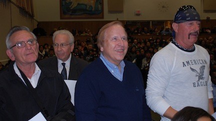 Retired Shaw Avenue staff members, from left, Carl Riccobono, Stan Kaminsky, George Beyer and Tom Rouse, came to celebrate the accomplishment.