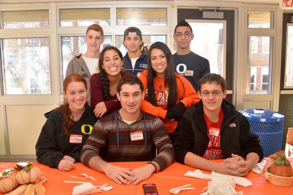 Interact and Key Club members help out on Thanksgiving day, serving as a welcoming committee. Pictured, from left, are Bobby McCormick, Brandon D’Angelo, Randy Rodriguez, Bree Ardila, Alex Ardila, Brittany Teman, Steven Teman, and Ed Crocker.