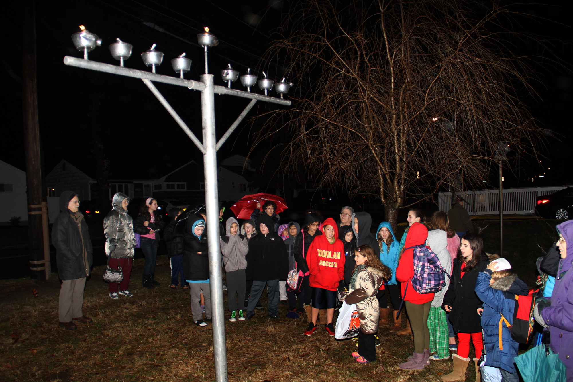 The East Meadow Jewish Center continued its tradition of lighting a giant menorah to signify each night of Hanukkah.